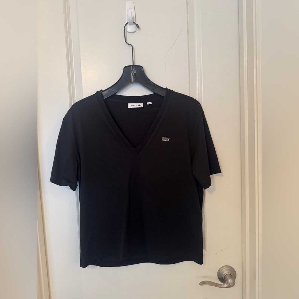 Lacoste Women's Black V-Neck Tee